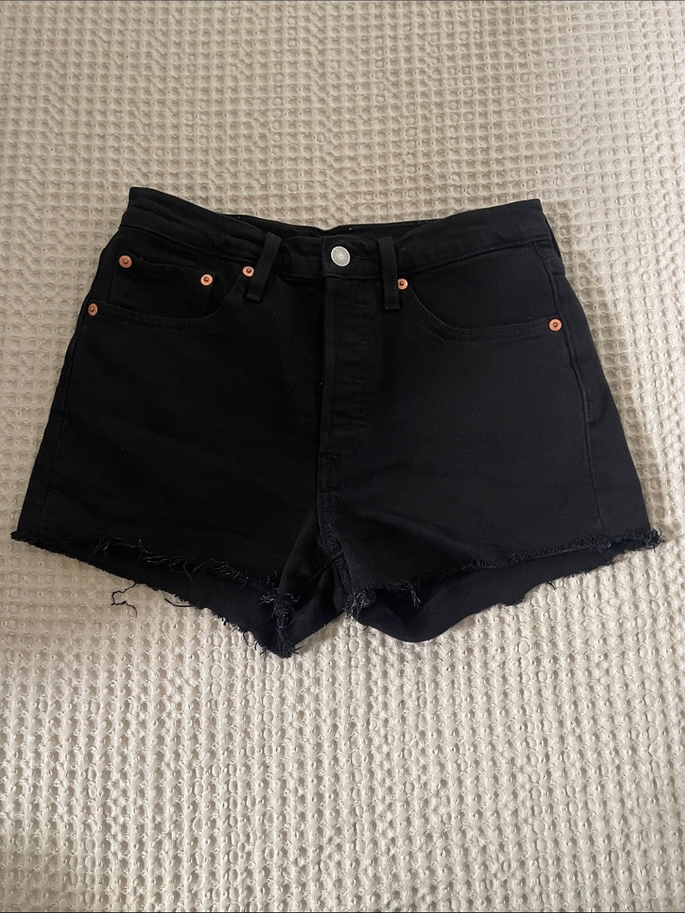 Levi's Black High-Rise Frayed Hem Jean Shorts